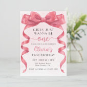 Invitation Girls Just Wanna Be One Pink Bow 1st Birthday (Debout devant)