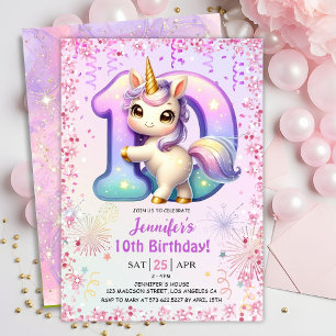 Invitation Girls Magical Unicorn 10th Birthday Party