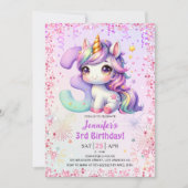 Invitation Girls Magical Unicorn 3e fête d'anniversaire (Devant)