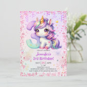 Invitation Girls Magical Unicorn 3e fête d'anniversaire (Debout devant)