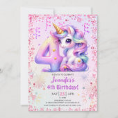 Invitation Girls Magical Unicorn 4e fête d'anniversaire (Devant)
