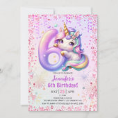 Invitation Girls Magical Unicorn 6e fête d'anniversaire (Devant)