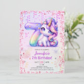 Invitation Girls Magical Unicorn 7e fête d'anniversaire (Debout devant)