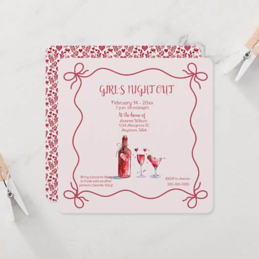 Invitation Girl's Night Out Valentine Party (Devant/Arrière en situation)