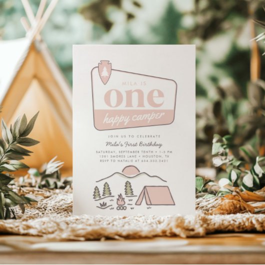 Invitation Girl's One Happy Camper Park Explorer 1er annivers