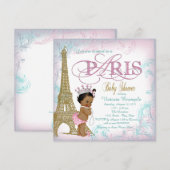 Invitation Girls Paris Baby shower Rose or perles Turquoises (Devant / Derrière)