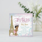 Invitation Girls Paris Baby shower Rose or perles Turquoises (Debout devant)
