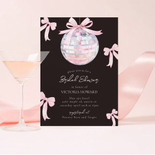 Invitation Girls Pink Bows Shiny Disco Ball Fête des mariées