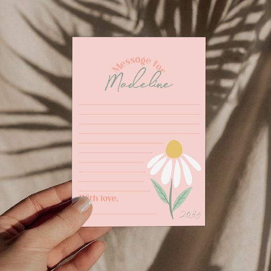 Invitation Girls Pink Daisy First Birthday Time Capsule Cards