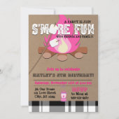 Invitation Girls Pink S'more fun avec des amis camper feu pla (Devant)