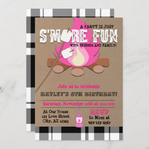 Invitation Girls Pink S'more fun avec des amis camper feu pla