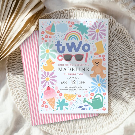 Invitation Girls Pink Two Cool Summer Splash Second Birthday