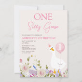 Invitation Girls Pink Wildflower One Silly Goose 1st Birthday (Devant)