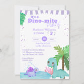 Invitation Girls Purple Dinosaur 3e fête d'anniversaire (Devant)