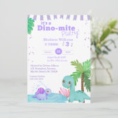 Invitation Girls Purple Dinosaur 3e fête d'anniversaire (Debout devant)