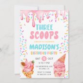 Invitation Girls Three Scoops Glace 3e Anniversaire  (Devant)
