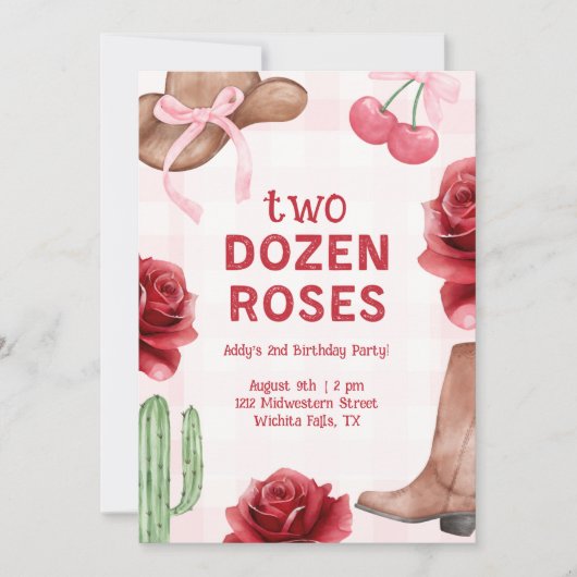 Invitation Girl's Two Dozen Roses Western Birthday (Devant)