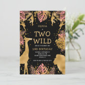 Invitation Girls Two Wild 2e Anniversaire Pink Black Safari (Debout devant)