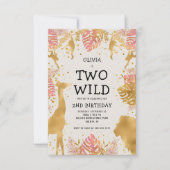 Invitation Girls Two Wild 2e Anniversaire Pink Ecru Safari (Devant)