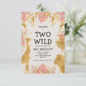 Invitation Girls Two Wild 2e Anniversaire Pink Ecru Safari (Debout devant)