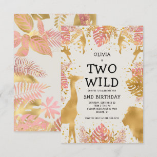 Invitation Girls Two Wild 2e Anniversaire Pink Ecru Safari