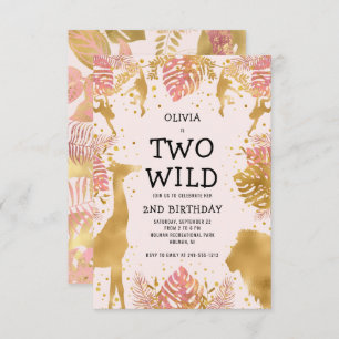 Invitation Girls Two Wild 2e Anniversaire Pink Jungle Safari