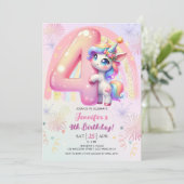 Invitation Girls Unicorn Magical Rainbow 4th Birthday Party (Debout devant)