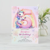 Invitation Girls Unicorn Magical Rainbow 5th Birthday Party (Debout devant)