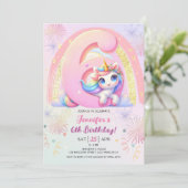 Invitation Girls Unicorn Magical Rainbow 6th Birthday Party (Debout devant)