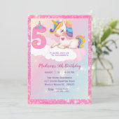 Invitation Girls Unicorn Rainbow Parties scintillant 5e fête (Debout devant)