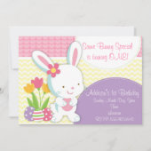 Invitation Girly adorable d'anniversaire de lapin (Devant)