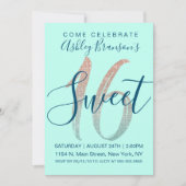 Invitation Girly Aqua Blue Rose Gold Sequin Parties scintilla (Devant)