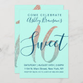 Invitation Girly Aqua Blue Rose Gold Sequin Parties scintilla (Devant / Derrière)