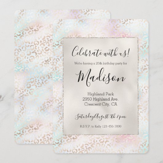 Invitation Girly Aqua Blush Empreinte de léopard or rose (Devant / Derrière)
