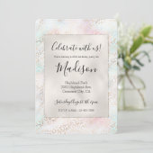 Invitation Girly Aqua Blush Empreinte de léopard or rose (Debout devant)