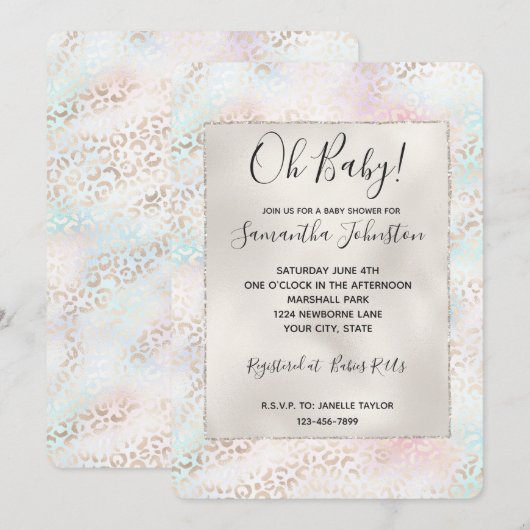 Invitation Girly Aqua Blush Empreinte de léopard or rose (Devant / Derrière)