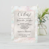 Invitation Girly Aqua Blush Empreinte de léopard or rose (Debout devant)