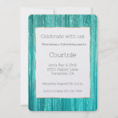 Invitation Girly Aqua Mint Tinsel Stripes Gold 21st Birthday (Devant)