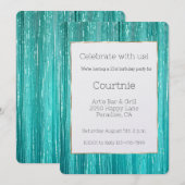 Invitation Girly Aqua Mint Tinsel Stripes Gold 21st Birthday (Devant / Derrière)