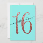 Invitation Girly Aqua Rose Gold Confetti Border Sweet 16 (Dos)