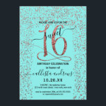 Invitation Girly Aqua Rose Gold Confetti Border Sweet 16<br><div class="desc">Cette invitation élégante et chic à la fête d'anniversaire en sweet sixteen est parfaite pour la journée spéciale de votre jeune fille adolescente. Il comporte une bordure en confetti rose brillant imbriquée en parties scintillant d'or avec une large, "16", assortie au-dessus d'un simple arrière - plan vert turquoise aqua. C'est...</div>