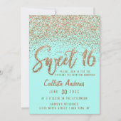 Invitation Girly Aqua Turquoise or parsemé Parties scintillan (Devant)