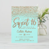 Invitation Girly Aqua Turquoise or parsemé Parties scintillan (Debout devant)