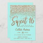 Invitation Girly Aqua Turquoise or parsemé Parties scintillan (Devant / Derrière)