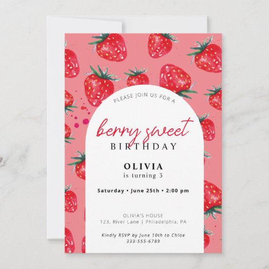 Invitation Girly Berry Sweet Anniversaire Printemps Été Invit (Devant)
