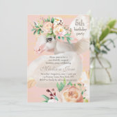 Invitation Girly Chic Aquarelle Floral Unicorn 5e Anniversair (Debout devant)