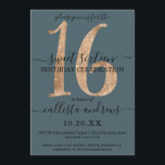 Invitation Girly Chic Faux Gold Parties scintillant Dusty Blu<br><div class="desc">Cette invitation élégante, simple, minimaliste et chic à la fête d'anniversaire de Sweet sixteen est parfaite pour votre jeune adolescente. Il dispose d'un glamour faux imprimé somptueux et de luxe or scintillant numéro de séquence de parties scintillant, "16" sur le dessus d'un arrière - plan bleu croustillant girly avec des...</div>
