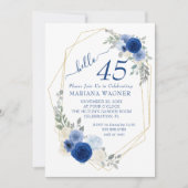 Invitation Girly Chic Navy Blue Floral 45e anniversaire (Devant)