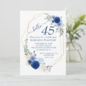 Invitation Girly Chic Navy Blue Floral 45e anniversaire (Debout devant)