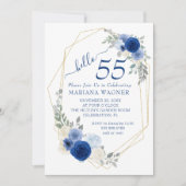 Invitation Girly Chic Navy Blue Floral 55e anniversaire (Devant)